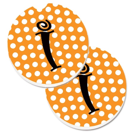 Carolines Treasures Monogram Initial I Orange Polkadots Set of 2 Cup Holder Car Coaster CJ1033-ICARC